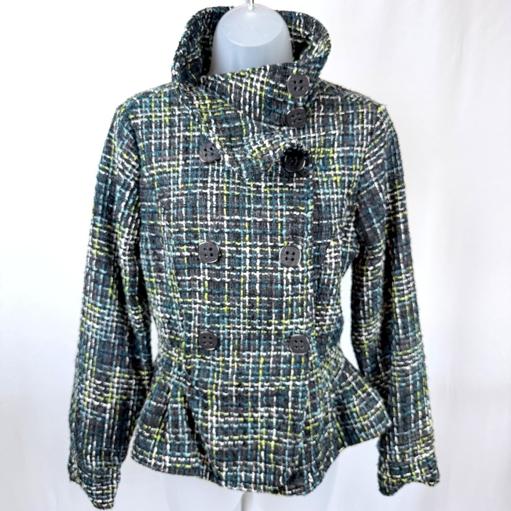 Oleg Cassini PM Tweed Boucle Peplum Jacket Double Breasted Wool Blend 2010
